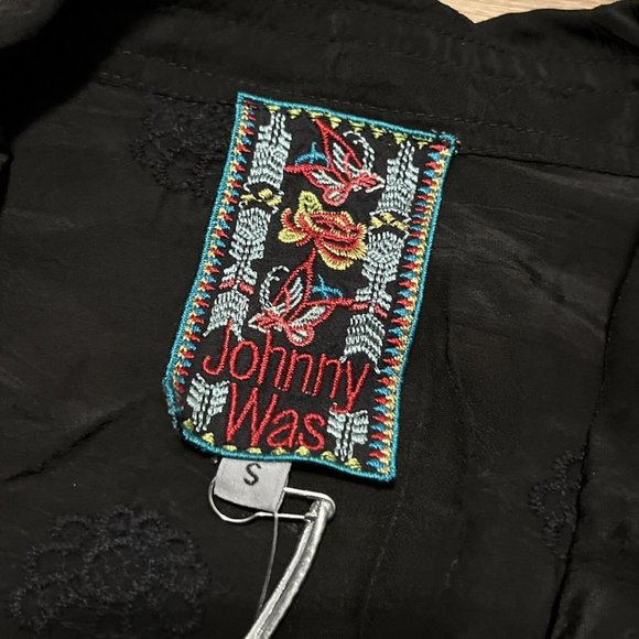 Johnny Was Antik Lace Collared Blouse SZ Small Long Sleeve Embroidered Black - Picture 8 of 14